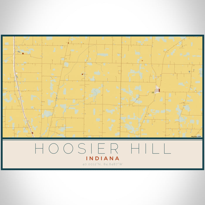 Hoosier Hill Indiana Map Print Landscape Orientation in Woodblock Style With Shaded Background