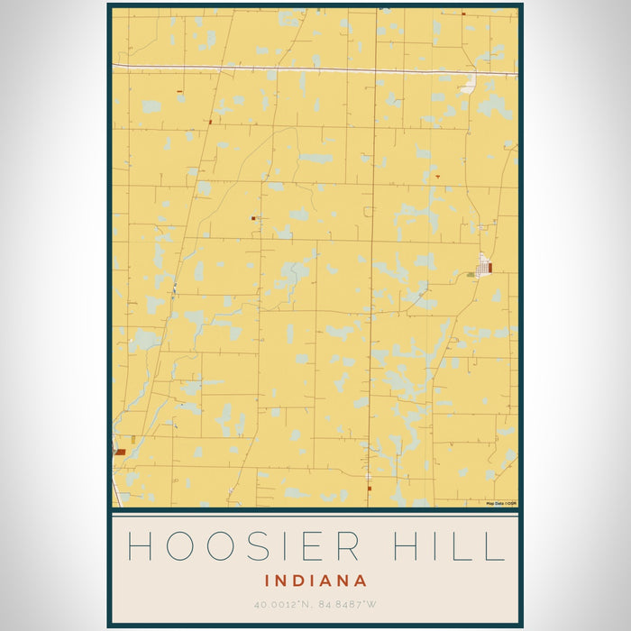 Hoosier Hill Indiana Map Print Portrait Orientation in Woodblock Style With Shaded Background