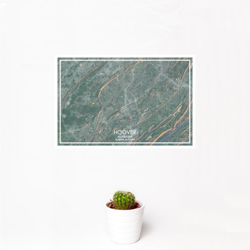12x18 Hoover Alabama Map Print Landscape Orientation in Afternoon Style With Small Cactus Plant in White Planter