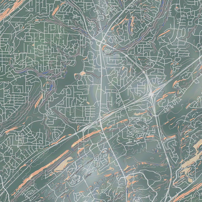 Hoover Alabama Map Print in Afternoon Style Zoomed In Close Up Showing Details