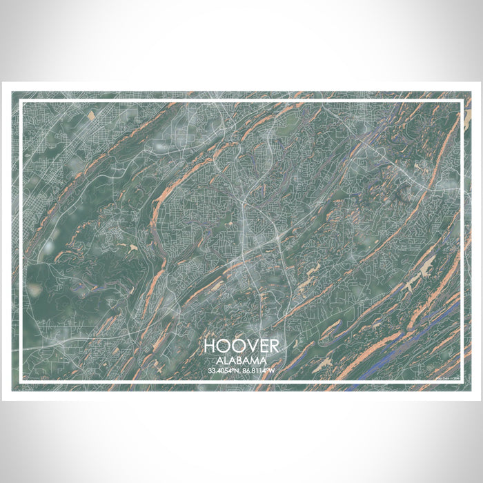 Hoover Alabama Map Print Landscape Orientation in Afternoon Style With Shaded Background