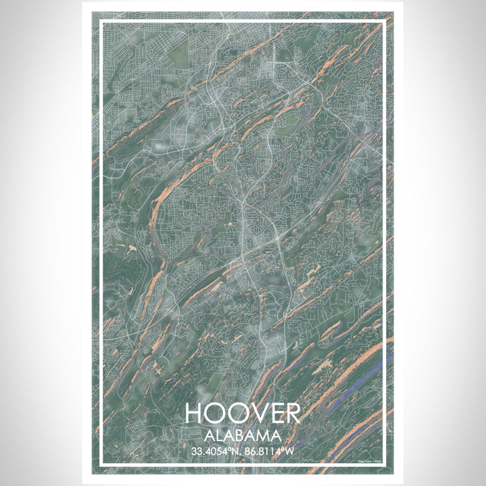 Hoover Alabama Map Print Portrait Orientation in Afternoon Style With Shaded Background