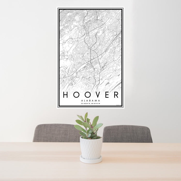 24x36 Hoover Alabama Map Print Portrait Orientation in Classic Style Behind 2 Chairs Table and Potted Plant