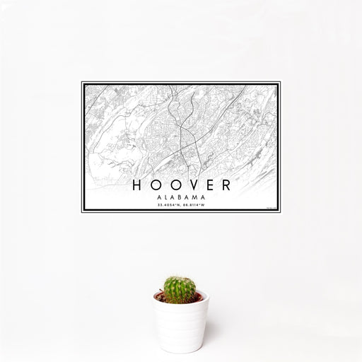12x18 Hoover Alabama Map Print Landscape Orientation in Classic Style With Small Cactus Plant in White Planter