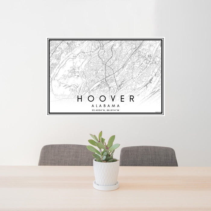 24x36 Hoover Alabama Map Print Landscape Orientation in Classic Style Behind 2 Chairs Table and Potted Plant