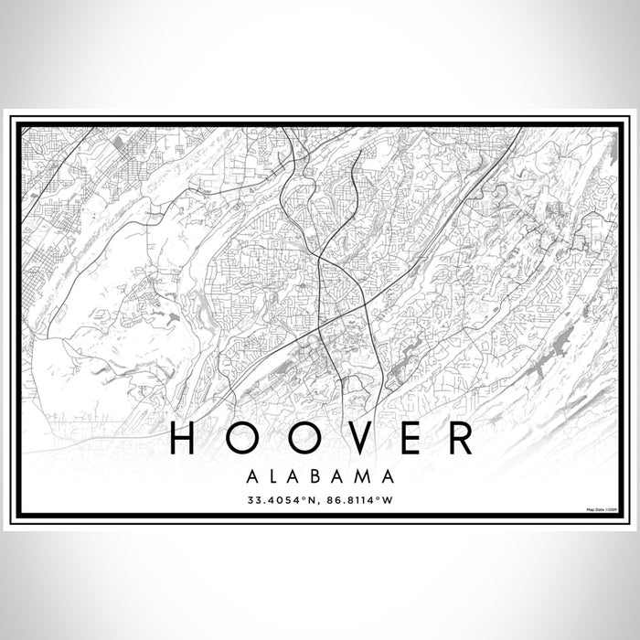 Hoover Alabama Map Print Landscape Orientation in Classic Style With Shaded Background