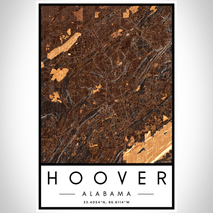 Hoover Alabama Map Print Portrait Orientation in Ember Style With Shaded Background