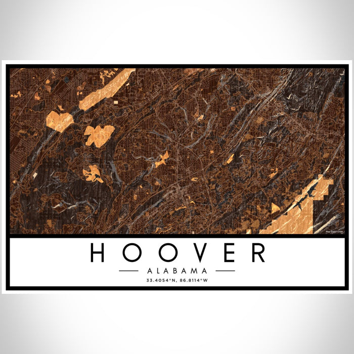Hoover Alabama Map Print Landscape Orientation in Ember Style With Shaded Background