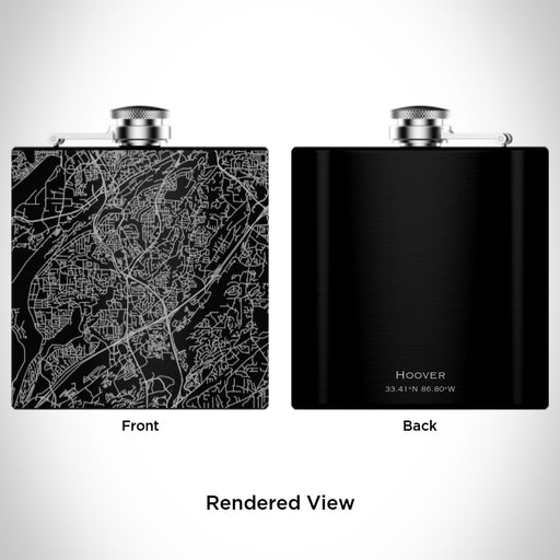 Rendered View of Hoover Alabama Map Engraving on 6oz Stainless Steel Flask in Black
