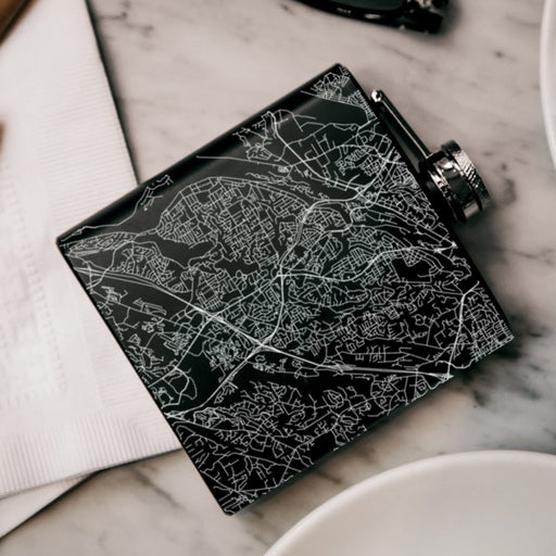 Hoover Alabama Custom Engraved City Map Inscription Coordinates on 6oz Stainless Steel Flask in Black