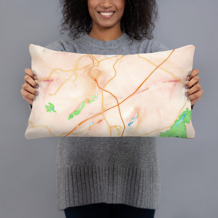 Person holding 20x12 Custom Hoover Alabama Map Throw Pillow in Watercolor