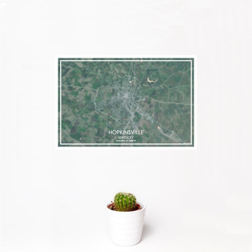 12x18 Hopkinsville Kentucky Map Print Landscape Orientation in Afternoon Style With Small Cactus Plant in White Planter