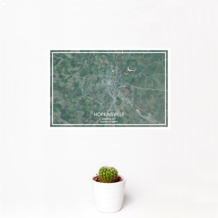 12x18 Hopkinsville Kentucky Map Print Landscape Orientation in Afternoon Style With Small Cactus Plant in White Planter