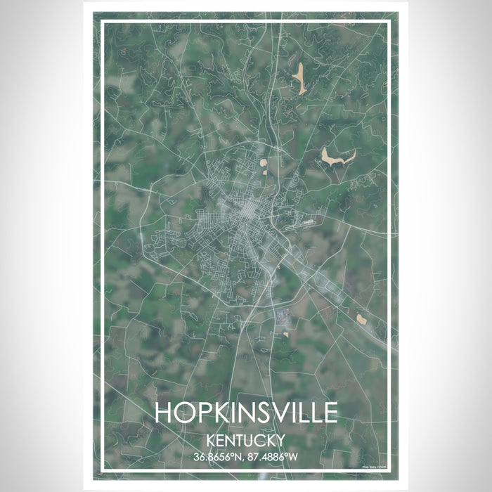 Hopkinsville Kentucky Map Print Portrait Orientation in Afternoon Style With Shaded Background