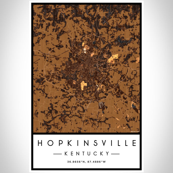 Hopkinsville Kentucky Map Print Portrait Orientation in Ember Style With Shaded Background
