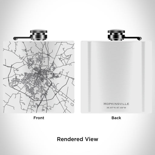 Rendered View of Hopkinsville Kentucky Map Engraving on 6oz Stainless Steel Flask in White