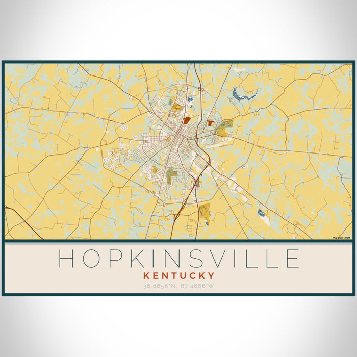 Hopkinsville Kentucky Map Print Landscape Orientation in Woodblock Style With Shaded Background