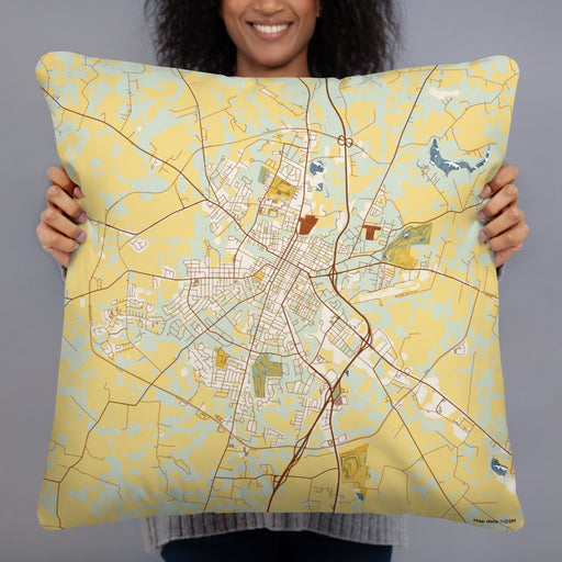 Person holding 22x22 Custom Hopkinsville Kentucky Map Throw Pillow in Woodblock