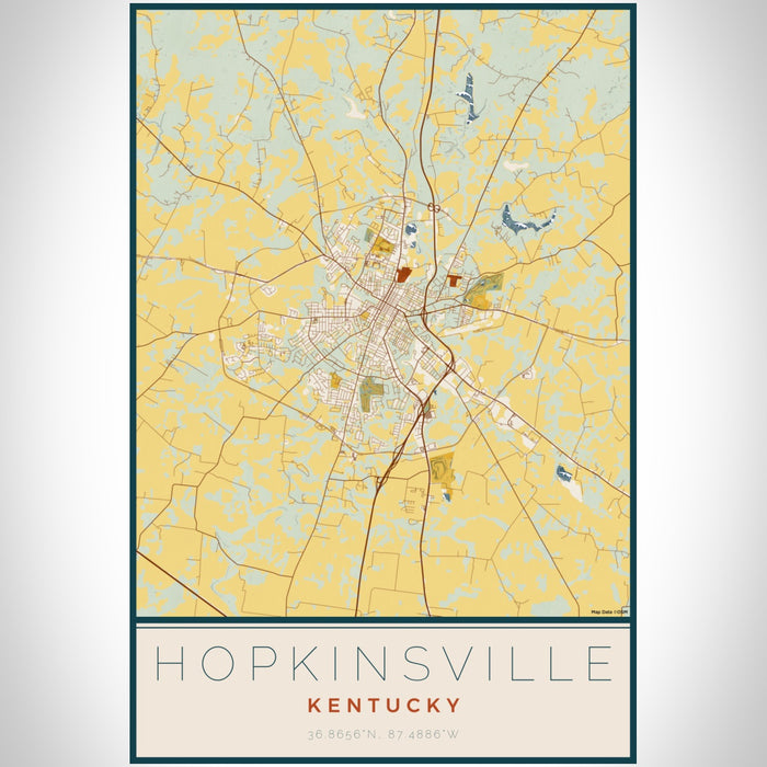 Hopkinsville Kentucky Map Print Portrait Orientation in Woodblock Style With Shaded Background