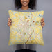 Person holding 18x18 Custom Hopkinsville Kentucky Map Throw Pillow in Woodblock