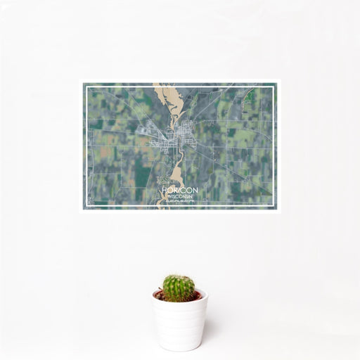 12x18 Horicon Wisconsin Map Print Landscape Orientation in Afternoon Style With Small Cactus Plant in White Planter