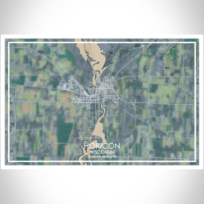 Horicon Wisconsin Map Print Landscape Orientation in Afternoon Style With Shaded Background