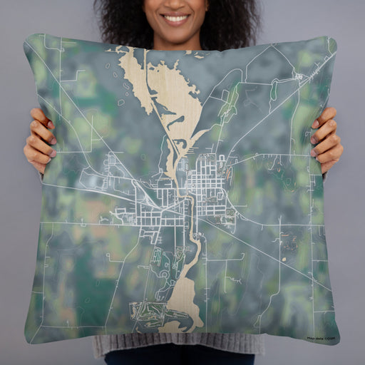 Person holding 22x22 Custom Horicon Wisconsin Map Throw Pillow in Afternoon