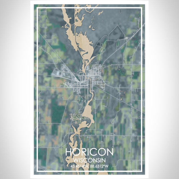 Horicon Wisconsin Map Print Portrait Orientation in Afternoon Style With Shaded Background