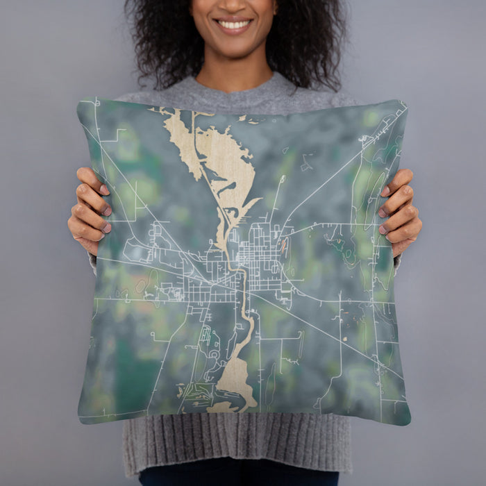Person holding 18x18 Custom Horicon Wisconsin Map Throw Pillow in Afternoon