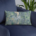 Custom Horicon Wisconsin Map Throw Pillow in Afternoon on Blue Colored Chair