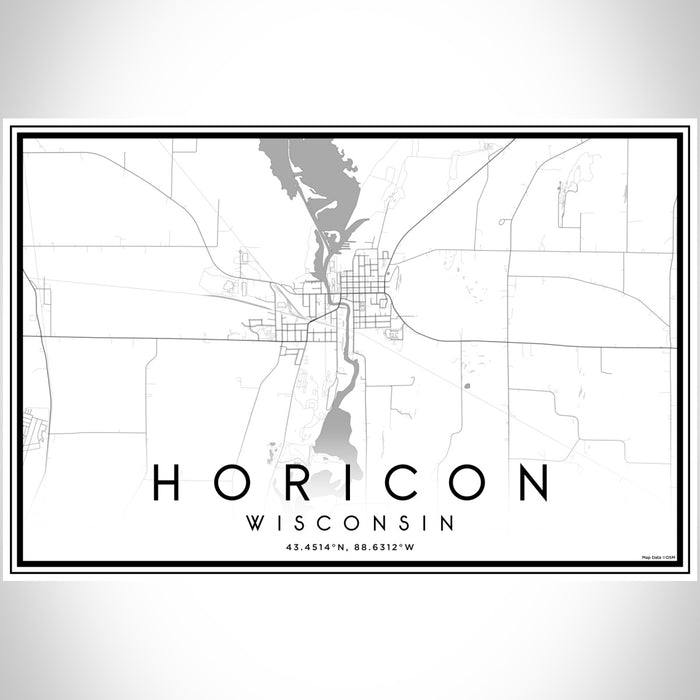 Horicon Wisconsin Map Print Landscape Orientation in Classic Style With Shaded Background
