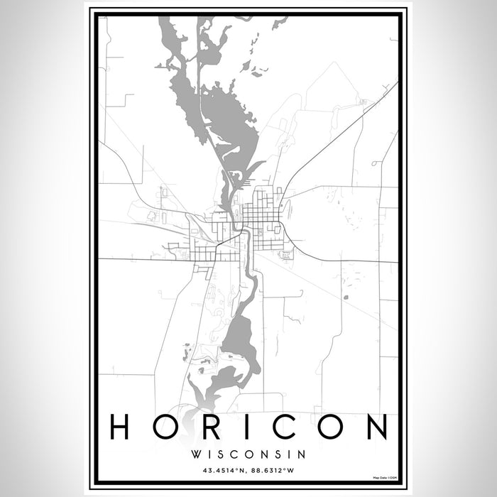 Horicon Wisconsin Map Print Portrait Orientation in Classic Style With Shaded Background