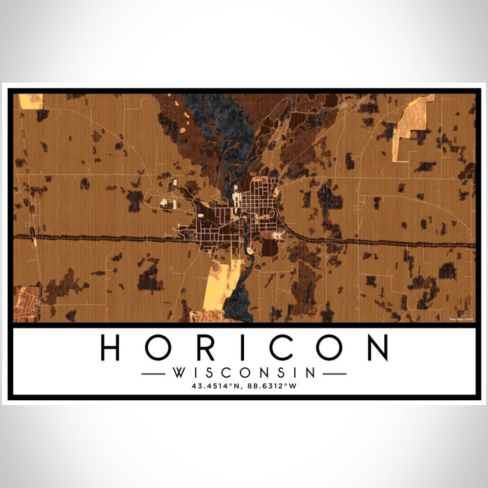 Horicon Wisconsin Map Print Landscape Orientation in Ember Style With Shaded Background
