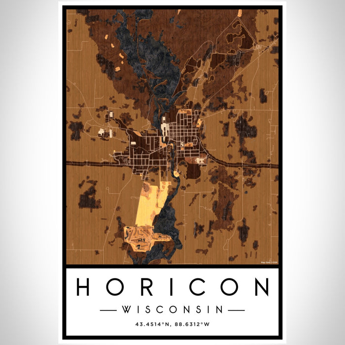 Horicon Wisconsin Map Print Portrait Orientation in Ember Style With Shaded Background