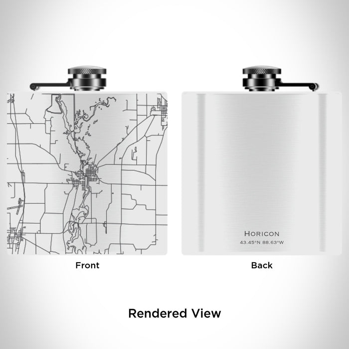 Rendered View of Horicon Wisconsin Map Engraving on 6oz Stainless Steel Flask in White