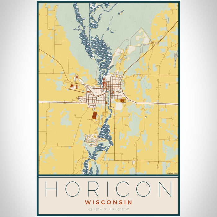 Horicon Wisconsin Map Print Portrait Orientation in Woodblock Style With Shaded Background