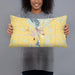 Person holding 20x12 Custom Horicon Wisconsin Map Throw Pillow in Woodblock