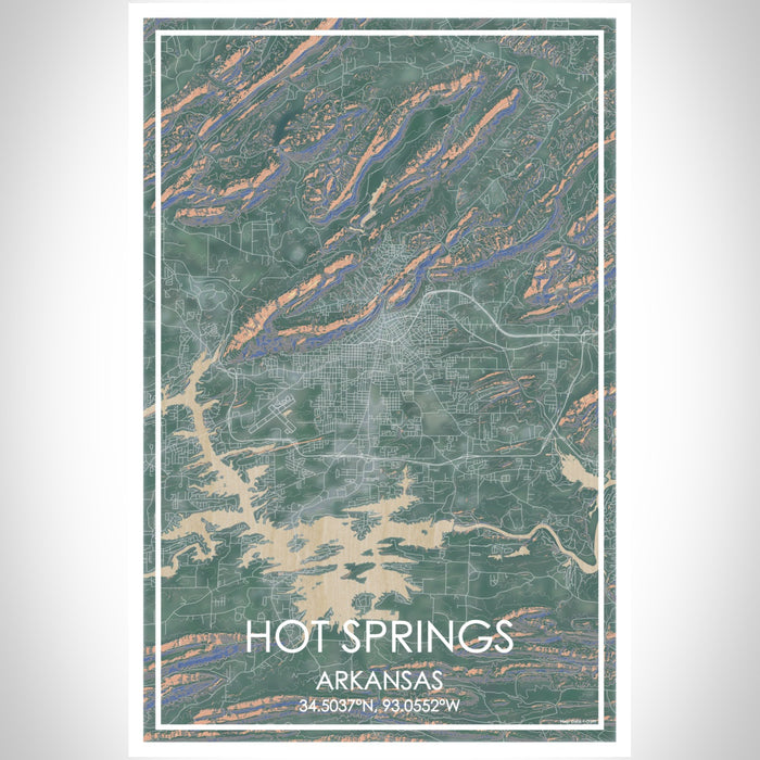 Hot Springs Arkansas Map Print Portrait Orientation in Afternoon Style With Shaded Background
