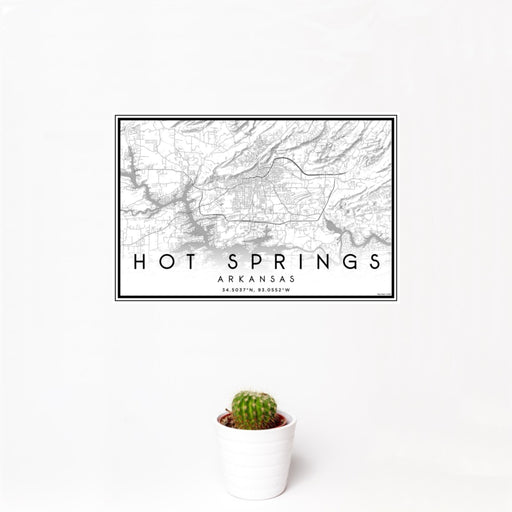 12x18 Hot Springs Arkansas Map Print Landscape Orientation in Classic Style With Small Cactus Plant in White Planter