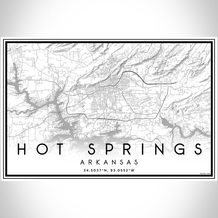 Hot Springs Arkansas Map Print Landscape Orientation in Classic Style With Shaded Background