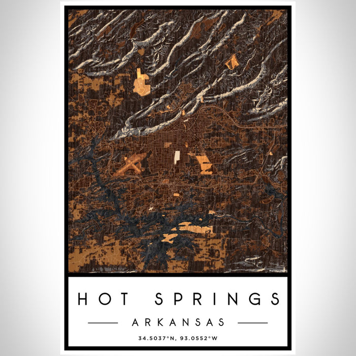 Hot Springs Arkansas Map Print Portrait Orientation in Ember Style With Shaded Background