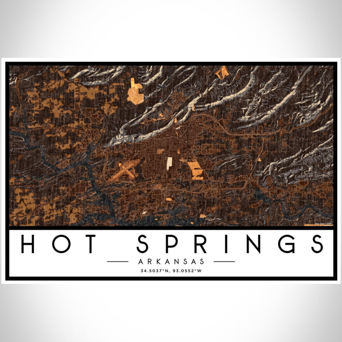Hot Springs Arkansas Map Print Landscape Orientation in Ember Style With Shaded Background