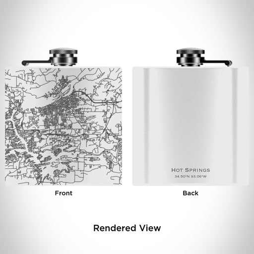 Rendered View of Hot Springs Arkansas Map Engraving on 6oz Stainless Steel Flask in White