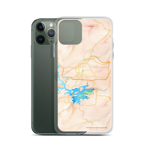 Custom Hot Springs Arkansas Map Phone Case in Watercolor on Table with Laptop and Plant
