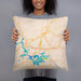Person holding 18x18 Custom Hot Springs Arkansas Map Throw Pillow in Watercolor