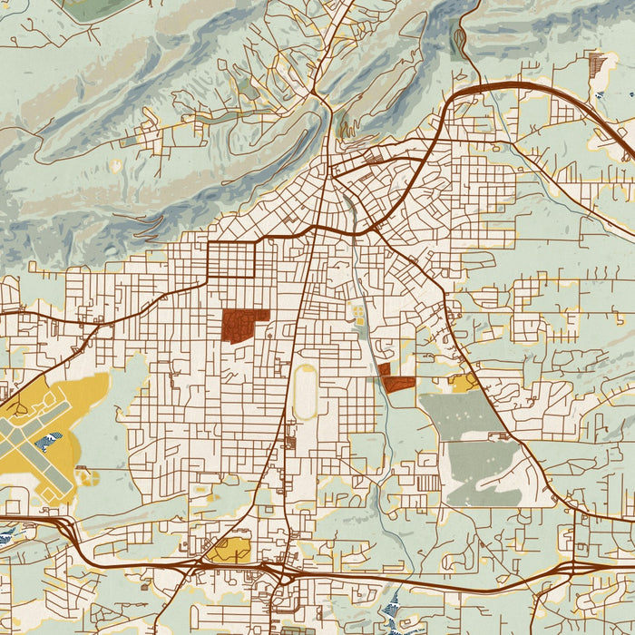 Hot Springs Arkansas Map Print in Woodblock Style Zoomed In Close Up Showing Details