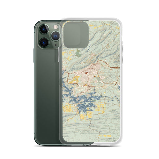 Custom Hot Springs Arkansas Map Phone Case in Woodblock on Table with Laptop and Plant
