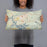 Person holding 20x12 Custom Hot Springs Arkansas Map Throw Pillow in Woodblock