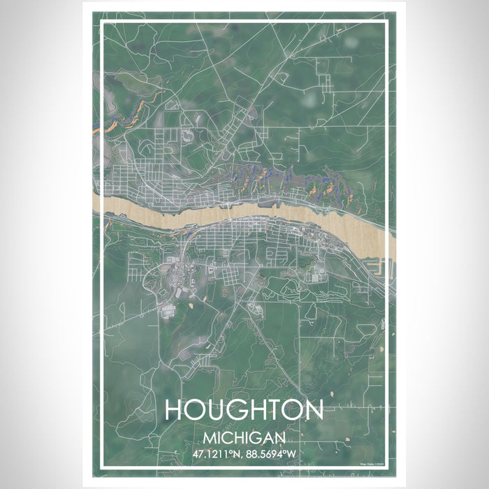 Houghton Michigan Map Print Portrait Orientation in Afternoon Style With Shaded Background