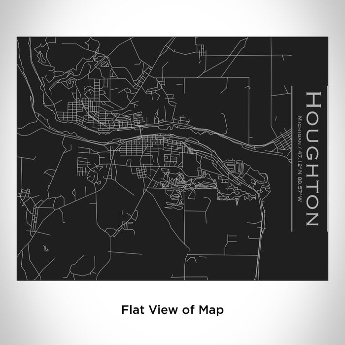 Rendered View of Houghton Michigan Map Engraving on 20oz Stainless Steel Insulated Bottle with Bamboo Top in Black